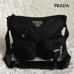 極美品✨プラダ ボディーバッグ 三角プレート ナイロン レザー 黒 肩掛け
