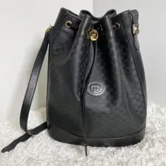 オールドグッチ マイクロGG レザー 巾着 ショルダーバッグ ブラック