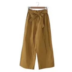 UNIQLO ユニクロ(M)ベルテッドリネンコットンワイドパンツ/イエロー