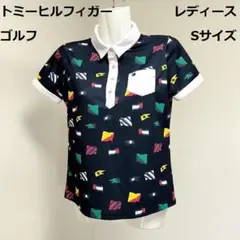 ◆トミーヒルフィガーゴルフ　レディース　半袖ポロシャツ　総柄　Sサイズ　ネイビー