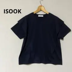 ISOOK アイスー　ラッフルショルダーTシャツ　ブラック　フリー