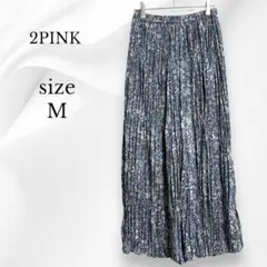 2PINK 花柄 プリーツ ガウチョパンツ M 総柄 ウエストゴム ゆったり