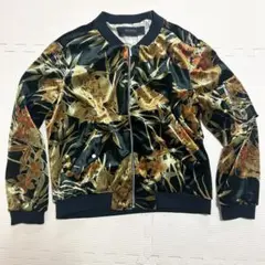 【美品】ZARA BASIC　ザラ　スカジャン　ベロア　ボタニカル柄　光沢　L