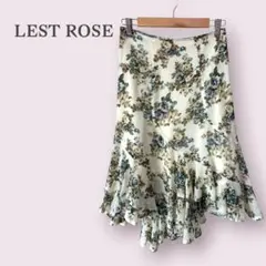 【レストローズ】ローズ柄　薔薇　スカート　フレア　膝丈　オフィス　かわいい　M