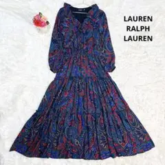 美品 21AW ローレンラルフローレン ペイズリー柄ドレス S~M ティアード