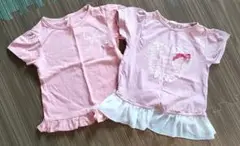 【まとめ売り】Tシャツ　女の子　120　綿　コットン　ピンク　リボン　2枚セット