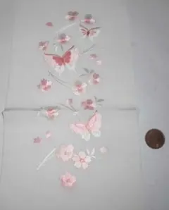未使用品 刺繍入り 半襟 胡蝶/蝶 桜 ピンク