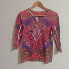 ペイズリー柄 五分袖Tシャツ Mサイズ