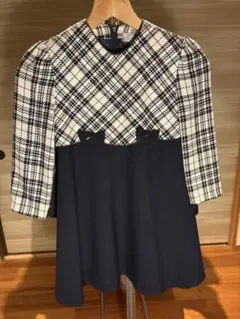 黒とホワイトのチェック柄ワンピース 100cm