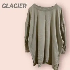 GLACIER長袖Tシャツカットソー　7分袖　グレーベージュ　袖ギャザー/M