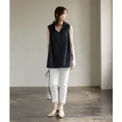 美品 NOBLE 22SS 2WAYストリングスラッフルタフタブラウス