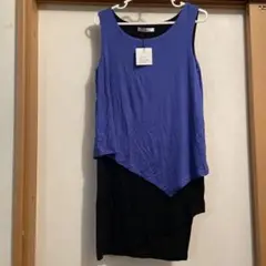 青と黒のアシンメトリックノースリーブワンピース Lサイズ