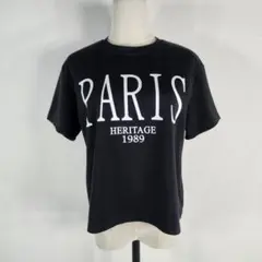 良品【TRUBE】トゥルベ 英字プリントTシャツ ブラック スウェット風生地 F
