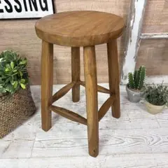 訳あり品！オールドチーク天然無垢材丸木脚スツール丸M木製イス花台ナチュラルウッド