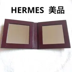 エルメス 美品 コンパクトミラー 鏡 レザー製 ボルドーカラー