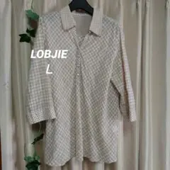 【ロブジェ】チュニック ブラウス Ｌ ベージュ チェック