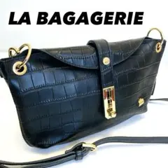 【美品】ラバガジェリー ショルダーバッグ 牛革 2wayクロコ型押し ブラック
