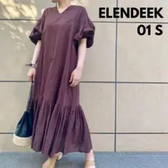 【ELENDEEK】コットンスラブボリュームワンピース　　リネン混　01　とろみ