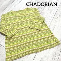 CHADORIAN レディース ミセス 薄手 カットソー グリーン系　ボーダー