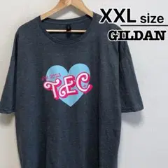 USA古着　GILDAN　Tシャツ　XXL　ダークグレー　プリント　ハート　半袖