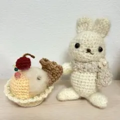 ハンドメイド　うさぎの置物&カップケーキの針刺し