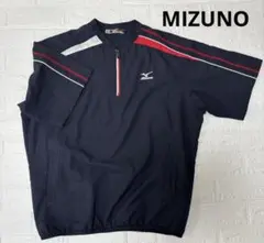 MIZUNO ミズノ 半袖 スポーツ Tシャツ ハーフジップ 紺 ロゴ入り XL