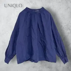 【UNIQLO ユニクロ】　ハイネックボリュームスリーブブラウス　洗える　紺色