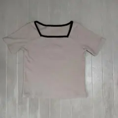 GU　リブ編み ベージュ 半袖Tシャツ Sサイズ