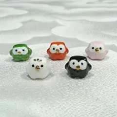 フクロウの陶器置物5個セット◆置物　高さ約1.2cm×巾1.8cm