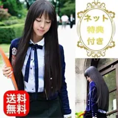 ロング ストレート フルウィッグ 黒 ブラック 耐熱ウィッグ さらさら 自然