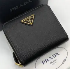 ⭐️ 極美品 プラダ サフィアーノ トライアングル コンパクト 折り財布 ブラック