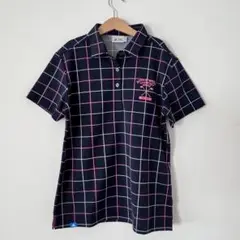 adidas ゴルフシャツ L/G ネイビー/ピンク チェック