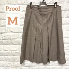 Proof ベージュウール混合 前面プリーツスカート ひざ丈 38 M