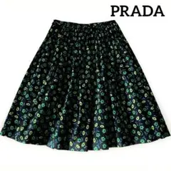 【極美品】PRADA プラダ*リップu0026フラワー総柄ギャザータックフレアスカートM