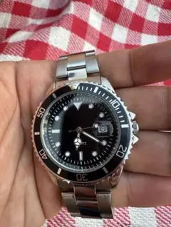 新品同様 メンズ腕時計 40mm ブラックフェイス ステンレスベルト