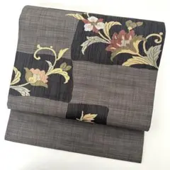 名古屋帯 花唐草 上品な織出し 九寸 着物 正絹 T-8538