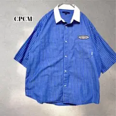 CPCM　ストライプ 半袖 クレリックシャツ Lサイズ　青　5561