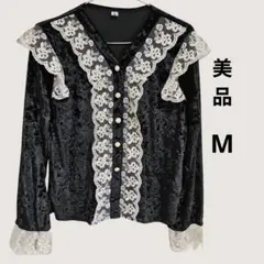 艾依尚 ベロアフリルブラウス Vネック M 新品同様 春秋向け