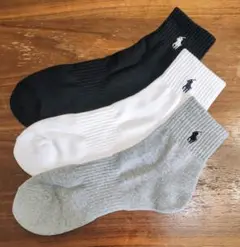 ポロ ラルフローレン　新品　メンズ　靴下3足セット(ブラック/ホワイト/グレー)