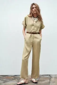 新品♡ZARA♡雑誌掲載　ベージュ ウエストベルト付き オールインワン