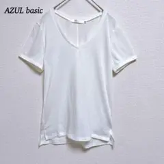 【アズールベーシック】Tシャツ　M　Vネック　サイドスリット　白　半袖　春夏