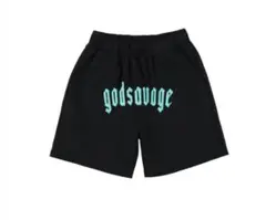 godsvage ロゴ入り 黒ショートパンツ