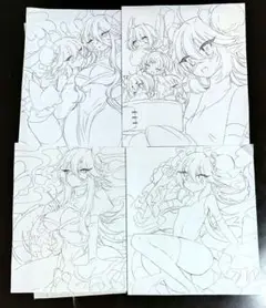 E：☆手描きイラスト　オリジナル　原画　チャイナ　アナログ　5枚セット