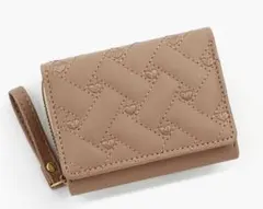 ベージュ ハート刺繍入り三つ折り財布 小銭入れ　サイフ