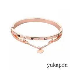 新品♥【ピンクゴールド】レディース バングル ブレスレット ハート チャーム