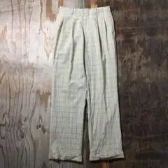 VINTAGE チェック スラックス 2タック パンツ ベージュ 日本製