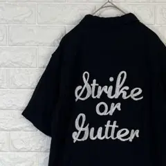 【チェーンステッチ】 ボーリングシャツ レーヨン 半袖シャツ ブラック 刺繍