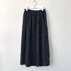 新品／UNIQLO：C ギャザーロングスカート　ブラック　Mサイズ　チェック