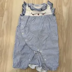 familiar フリル付きストライプロンパース
