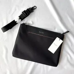 未使用 ポール スミス ショルダーバッグ 斜めがけ レザー×キャンバス ブラック